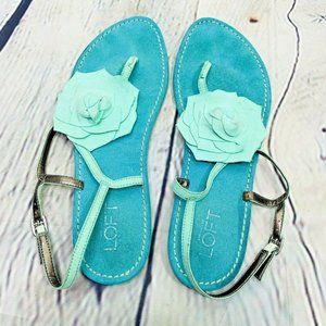 Ann Taylor LOFT Sandals size 8 Womens Mint Green Seafoam Faux Suede Flower Trim
